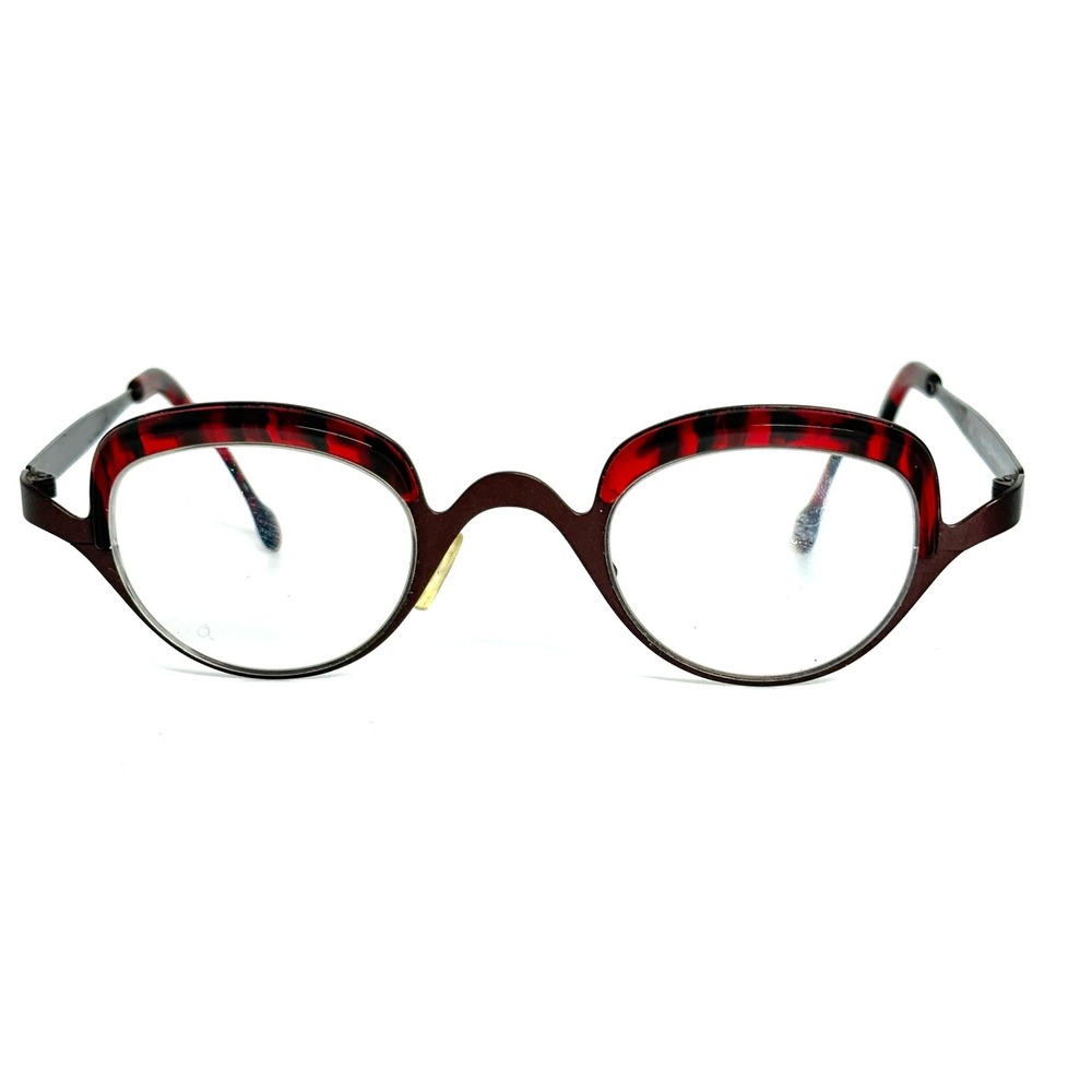 Theo Iti Eyeglasses Frames Belgium Burgundy Tortoise Shell Round Cat Eye‎ 63